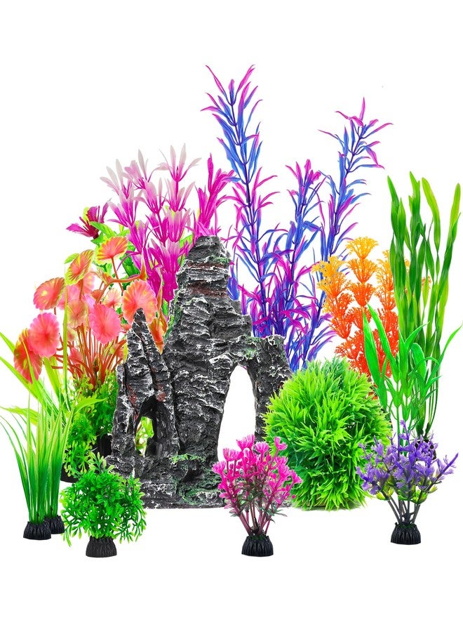 CousDUoBe 13Pcs Aquarium Plants Cave Rock Decor Set& Fish Tank Artificial PlasticPlants,Fish Tank Accessories Small Large Aquarium Decorations Kit - Image 1